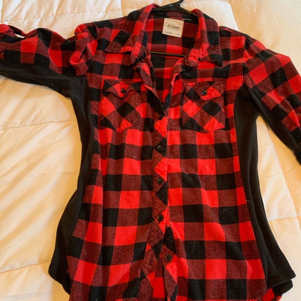 Buffalo plaid 3/4 sleeve button down shirt